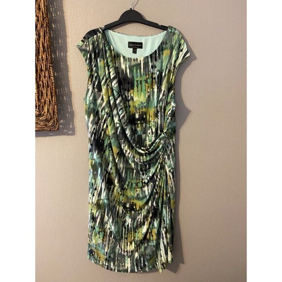 Connected Dress Green Gray Yellow Black 24W Career Church Stretch Sheath - Picture 5 of 7